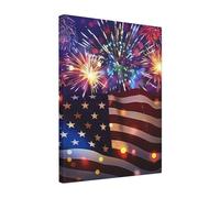 Firework American Flag 4Th of July Printed Wooden Framed Cotton Wall Art 40x50 CM, Modern Canvas Print Picture, Elegant Home Office Hotel Decor