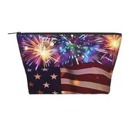Firework American Flag 4Th of July Prints Trapezoid Makeup Bag Travel Cosmetic Organizer with Foam Padding for Gym, Office, and Weekend Trips