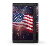 Firework American Flag 4Th of July Wallet Portable Slim Trifold Wallet Pocket Credit Card Holders Outdoor Travel Purse For Women Men