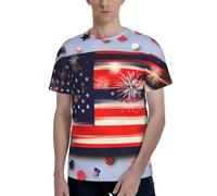 Firework American Flag 4Th of Julys Print Short Sleeve Crew Neck T-Shirt Fashionable Casual Summer Comfortable Everyday Use Black