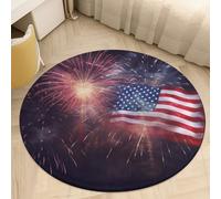 Firework American Flag Area Rug Washable Circle Carpet Non-Slip Round Floor Rug Small Low Pile Waterproof Print Door Mat Pad Decor for Bedroom Living Room Bathroom Kitchen 60 * 60cm
