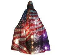 Firework American Flag Bright Adult Hooded Cloak Vampire Witch Cape Halloween Christmas Cosplay Costumes Themed Parties