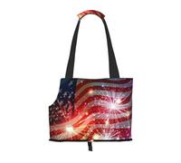 Firework American Flag Bright Printed Pet Tote Bag -Travel Pet Puppy Dog Carrier Backpack Tote Shoulder Bag For Subway/Shopping/Hiking/Traveling
