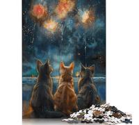 Firework Cats Starry Night 1000 Piece Jigsaw Puzzle for Adults & Age 18 Years Up - Family Activity Jigsaw Puzzles Educational Games Difficult And Challenge 1000pcs (38x26cm)