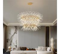 Firework Chandelier 2 Tier, Modern Crystal Chandelier Gold Dandelion Light Fixture, Mid Century Round Ceiling Lighting for Dining Room, Foyer, Living Room, Bedroom, Hallway, Entryway