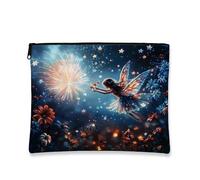 Firework Fairy Cosmetic Bag, Mystical Vintage Cosmetic Travel Bags for Women, Portable Small Canvas Zipper Pouch, Holiday Gift Skincare Toiletry Bag Organizer, multicolor, 7x9 Inch, Fairy
