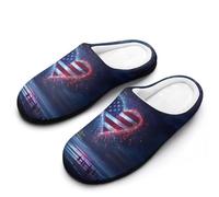 Firework U.S. Flag Heart Men's Cotton Slippers Soft Comfy Slip Indoor Outdoor Casual House Shoes for Winter 9-10（42-43）