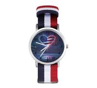 Firework U.S. Flag Heart Wrist Watches with Scale for Men Women Casual Braided Strap Easy Reader for Work Workout