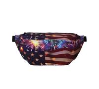 Firework USA Flag 4Th of July Printed Fanny Pack Waist Bag for Men Women, Adjustable Bumbags Hip Bum Bag Travel Crossbody Bags Sports Running Hiking Belt Bag