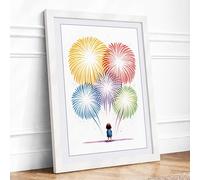 Fireworks Above Framed Wall Art Print A1 White