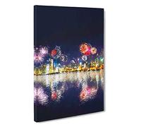 Fireworks Above the Chicago in Abstract Canvas Print for Living Room Bedroom Home Office Décor, Wall Art Picture Ready to Hang, 30 x 20 Inch (76 x 50 cm)