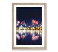 Fireworks Above The Chicago in Abstract Framed Print | A2 Oak Framed Wall Art | Ready to Hang | Abstract Fantasy Picture | Living Room Bedroom Lounge Office