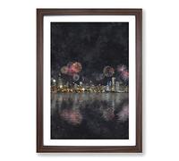 Fireworks Above The Chicago Painting Framed Print | A2 Walnut Framed Wall Art | Ready to Hang | Modern Historical Picture | Living Room Bedroom Lounge Office
