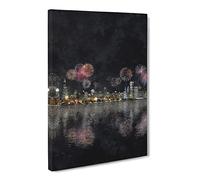 Fireworks Above The Chicago Painting Modern Canvas Wall Art Print Ready to Hang, Framed Picture for Living Room Bedroom Home Office Décor, 30x20 Inch (76x50 cm)