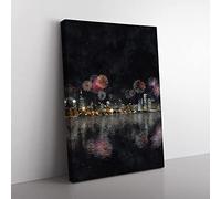 Fireworks Above The Chicago Painting Modern Canvas Wall Art Print Ready to Hang, Framed Picture for Living Room Bedroom Home Office Décor, 60x40 cm (24x16 Inch)
