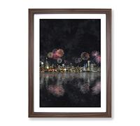 Fireworks Above The Chicago Painting Modern Framed Wall Art Print, Ready to Hang Picture for Living Room Bedroom Home Office Décor, Walnut A3 (34 x 46 cm)