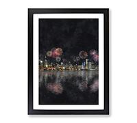 Fireworks Above The Chicago Painting Modern Framed Wall Art Print, Ready to Hang Picture for Living Room Bedroom Home Office Décor, Black A2 (64 x 46 cm)