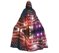 Fireworks American Flag Adult Hooded Cloak Vampire Witch Cape Halloween Christmas Cosplay Costumes Themed Parties