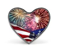 Fireworks American Flag Heart Brooch Pin Lapel Pins Tie Suit Dress Accessories Wedding Birthday for Men Women