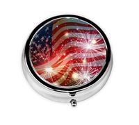 Fireworks American Flag Print Stylish Round Pill Box - Mini Travel Companion for Your Medication