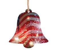 Fireworks American Flag Printed Bell Shape Xmas Ornaments 1 Pcs, Christmas wooden pendant Hanging for Xmas Tree Home Indoor Outdoor Decor