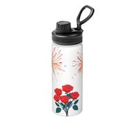 Fireworks and Roses 18oz Bulk Insulated Water Bottle, Stainless Steel with Lid for Adults. Ideal for Everyday Use and Outdoor Activities