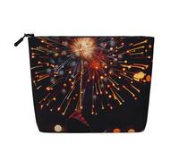 Fireworks at Night Printed Travel Makeup Bag Imitation Linen Cosmetic Bags Waterproof Cosmetic Case Organizer for Women