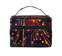 Fireworks at Night Printing Makeup Bag for Women Portable Travel Cosmetic Case Make Up Organizer Bag Beauty Box with Inner Pouch and Handle