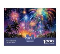 Fireworks Beach Night 1000 Pieces Puzzle for Home Wall Decor -Fireworks over Water with Palm Trees Fun Present & Activity for Adults Kids Great Gift Idea70x50cm/1000pcs