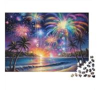 Fireworks Beach Night 1000pcs Jigsaw Puzzle for Adults 12+, White Cardboard, Fireworks Beach, Stress Relief Leisure Activity, Enhances Problem-Solving & Patience, Wall Art Decor 38x26cm/1000pcs