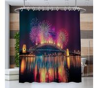 Fireworks Bridge Shower Curtain Wet Room Waterproof Anti Mould Proof Fabric Long 70''X78'' Quick Dry Modern City Bathroom Curtains With Hooks