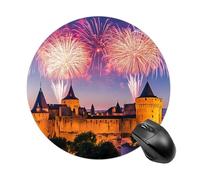 Fireworks Carcassonne Castle France Mouse Pad with Non-Slip Rubber Round Waterproof Mousepads for Laptop Games Homework Office