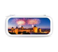 Fireworks Carcassonne Castle France Portable Storage Bag Compatible with Switch Carrying Case Protector Bags with 15 Games Accessories