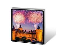 Fireworks Carcassonne Castle France Square Badge Pin Metal Memorial Brooch Button Lapel Pins for Backpack Wedding