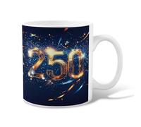 Fireworks Ceramic Coffee Mug, Celebration Festive Sparkles Ribbons Celebration Blue Novelty Tea Mug with Handle Ideal for Friends Family Lovers Eldership Senior Co-Worker 11 Oz