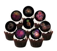 Fireworks Edible Cupcake Toppers - Bonfire Night & New Year's Eve Cake Decorations - 24 x 4cm / 1.5 Inch Discs (PRECUT)