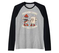 Fireworks Flags Fairness Liberty Justice USA Patriotic Raglan Baseball Tee
