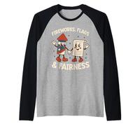 Fireworks Flags Fairness Liberty Justice USA Patriotic Raglan Baseball Tee