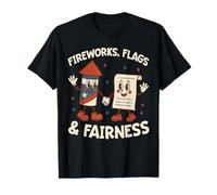 Fireworks Flags Fairness Liberty Justice USA Patriotic T-Shirt