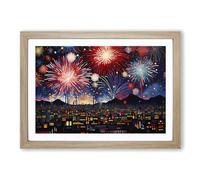 Fireworks Futurism No.2 Framed Print | A2 Oak Framed Wall Art | Ready to Hang | Modern Nature Picture | Living Room Bedroom Lounge Office