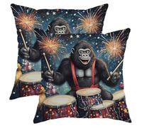 Fireworks Gorillas Drummer Pillow Covers Set of 2, Colorful Animal Design Throw Pillows, Festive Decorative Couch Cushion Covers for Home Sofa Bed Christmas Celebration 18x18 Inch