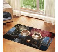 Fireworks in The Sky Pet Feeding Mat Dog Cat Eating Food Absorbent Leather Tablecloth for and Water Bowl Waterproof No Stains Quick Dry Non-Slip 17.72 * 11.8IN
