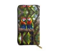 Fireworks Leather Wallet for Men and Women, Large Wallet with 12 Card Slots, Passport Wallet, Colorful Parrots On The Tree, One Size