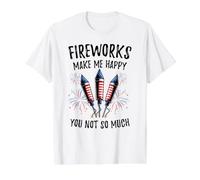 Fireworks Make Me Happy 4th of July Fireworks Value Graphic T-Shirt, Men, White, L