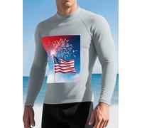Fireworks Men's Rash Guard Swim Shirts UPF 50+ Long Sleeve Compression Surfing Wetsuit Top Quick Dry