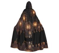 Fireworks on the lightsHalloween printed hooded cape adult party robe masquerade and role play. Carnival wizard cape