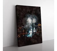 Fireworks Over Budapest In Hungary Painting Canvas Print 24x16 Inch