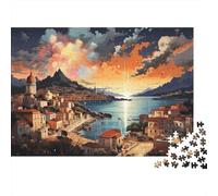 Fireworks over Coastal Town 1000 Piece S Classic Jigsaw Puzzle Adults Kids Hard Difficult Challenging Decompression Wall Decor Gift Idea 38x26cm/1000pcs