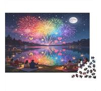 Fireworks Over Lake 1000 Piece Jigsaw Puzzle for Adults Paper Puzzle Game Night Scenery Relaxation Home Decor Focused Fun 38x26cm/1000pcs