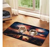 Fireworks Over The City Pet Food Mat 23.62x15.71in Absorbent Non-Slip PU Leather Feeding Mat for Dogs Cats Rubber Bottom Fast Drying Rollable Pet Bowl Placemat